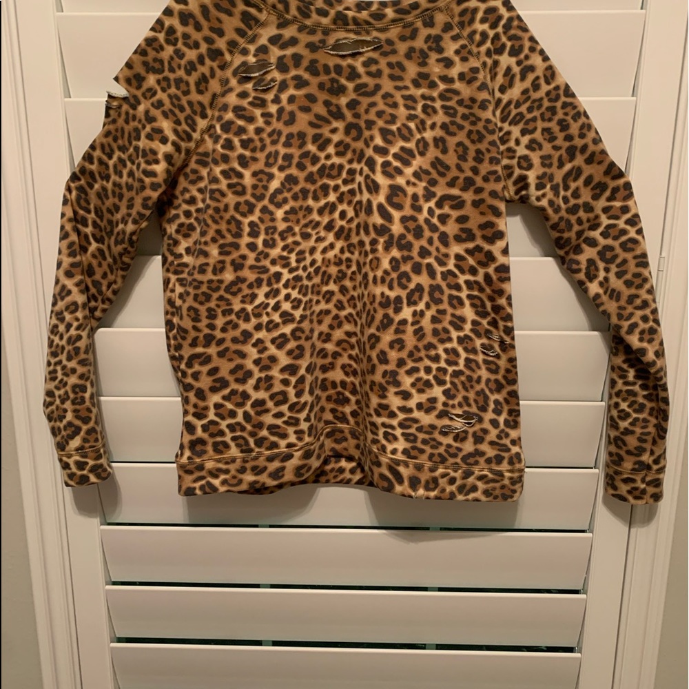 Distressed Leopard Print Sweat Shirt